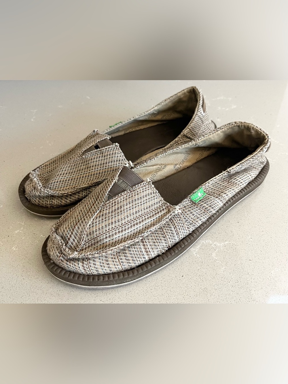 Sanuk Sunbrella Women's Flats Shoes Brown Casual Slip On Boat Shoes Size 8 - Picture 4 of 13